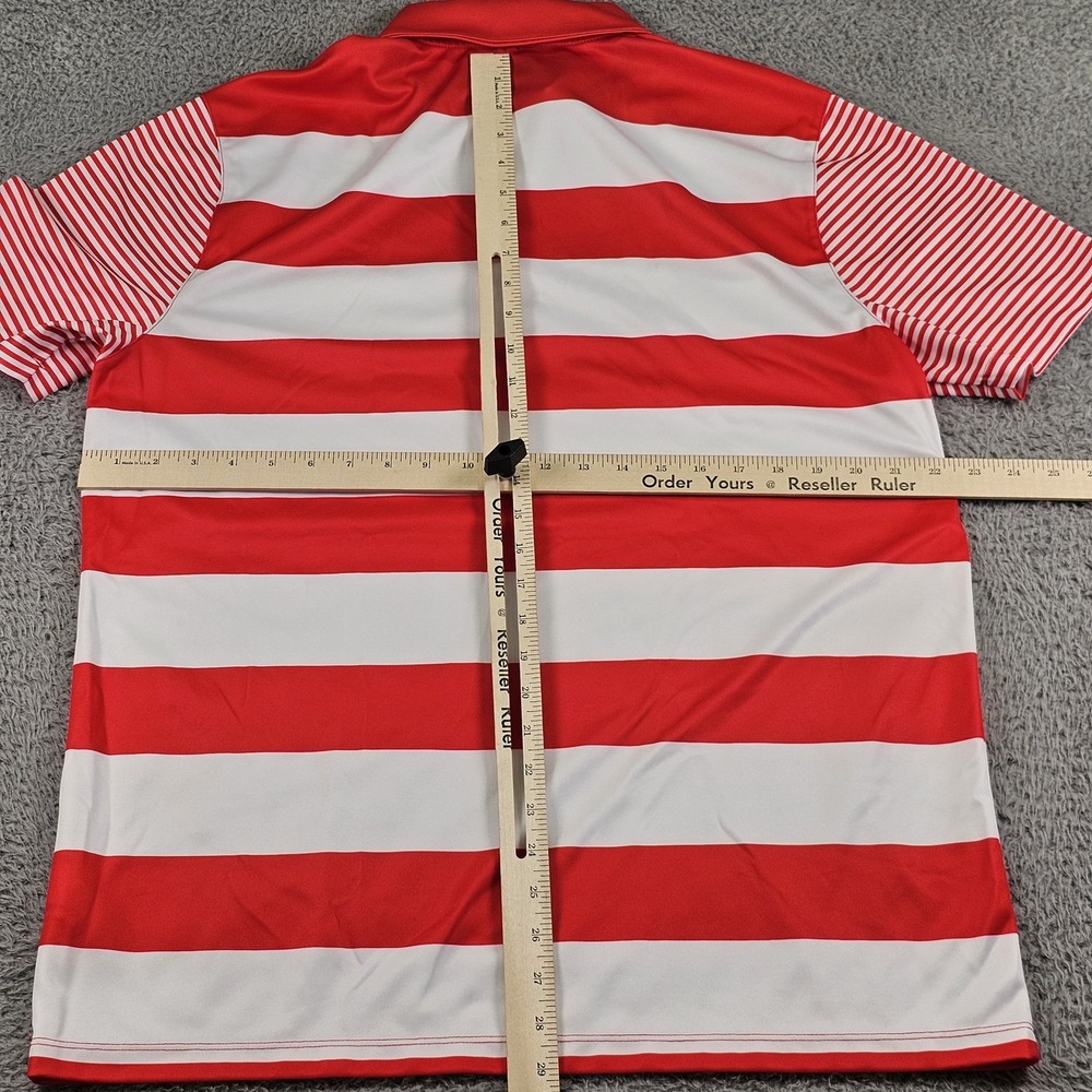 Nike Golf Dri-FIT Polo Shirt Large Red White Stripe Breathe Bold Standard Fit - Picture 8 of 10